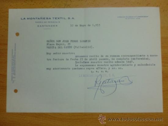 Lettres commerciales: CARTA COMERCIAL. SANTANDER. MAYO 1953. LA MONTA&Ntilde;ESA TEXTIL, S. A.