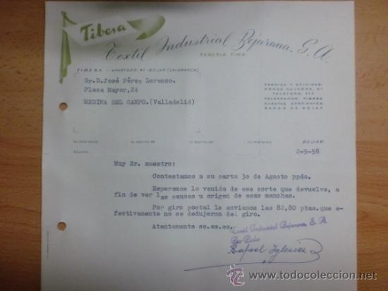 Lettere commerciali: CARTA COMERCIAL. BEJAR. SEPTIEMBRE 1958. TIBESA. TEXTIL INDUSTRIAL BEJARANA S. A.
