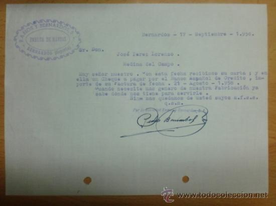 Lettere commerciali: CARTA COMERCIAL. BERNARDOS, SEGOVIA. SEPTIEMBRE 1958. RAMOS Y BERNARDOS, S. L. FABRICA DE MANTAS.
