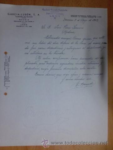 Lettere commerciali: CARTA COMERCIAL. ZAMORA. MAYO 1952. GARCIA-LUBEN, S. A. ALMACEN DE TEJIDOS.