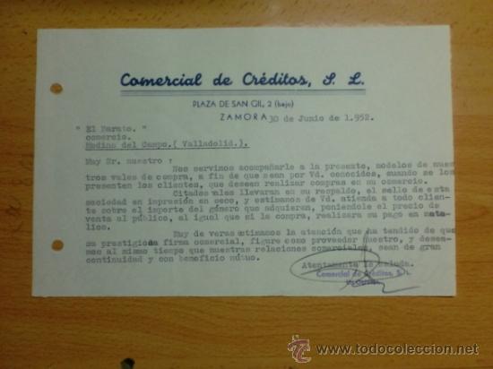 Lettere commerciali: CARTA COMERCIAL. ZAMORA. JUNIO 1952. COMERCIAL DE CREDITOS, S. L.