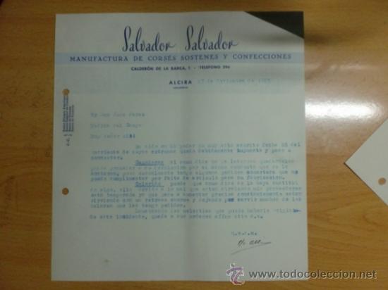 Lettere commerciali: CARTA COMERCIAL. ALCIRA. NOVBRE 1957. SALVADOR SALVADOR. MANUFACTURA DE CORSES, SOSTENES, CONFECCION