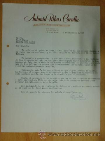 Lettere commerciali: CARTA COMERCIAL. IGUALADA. SEPTIEMBRE 1957. ANTONIO RIBAS CARULLA. FAFRICA DE GENEROS DE PUNTO.