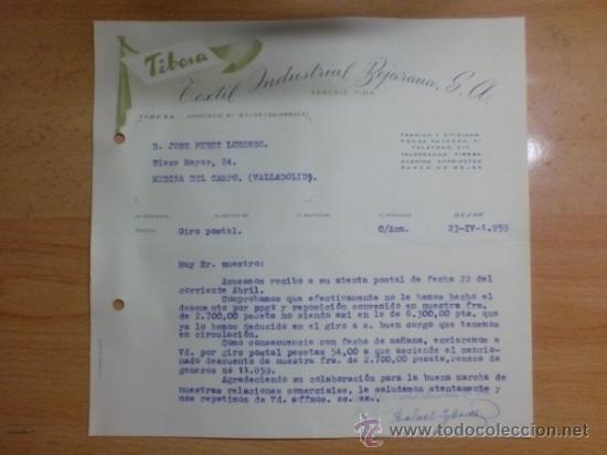 Lettere commerciali: CARTA COMERCIAL. BEJAR. ABRIL 1959. TIBESA, TEXTIL INDUSTRIAL BEJARANA, S. A.