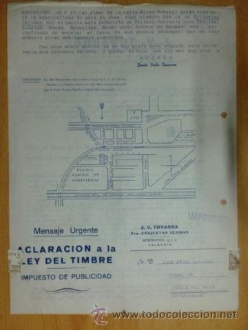 Lettere commerciali: CIRCULAR. VALENCIA. MAYO 1953. J. V. TOVARRA. FABRICA DE TEJIDOS Y CINTAS DE SEDA.