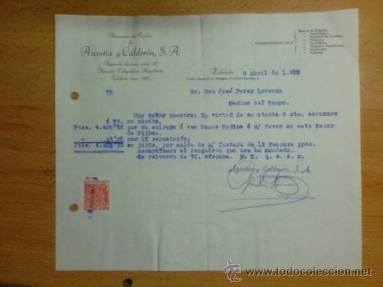 Lettere commerciali: CARTA COMERCIAL. PALENCIA. ABRIL 1952. AZCOITIA Y CALDERON, S. A. ALMACENES DE TEJIDOS.