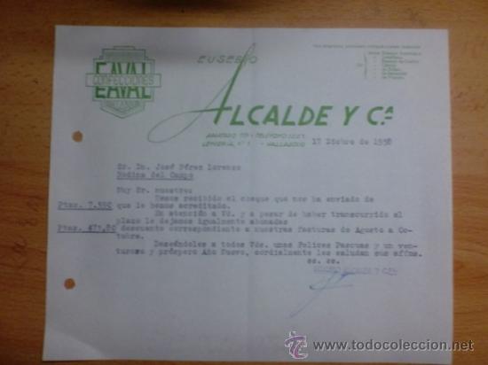 Lettere commerciali: CARTA COMERCIAL. VALLADOLID. DICIEMBRE 1958. EUSEBIO ALCALDE Y C&ordf;. CONFECCIONES EAVAL.