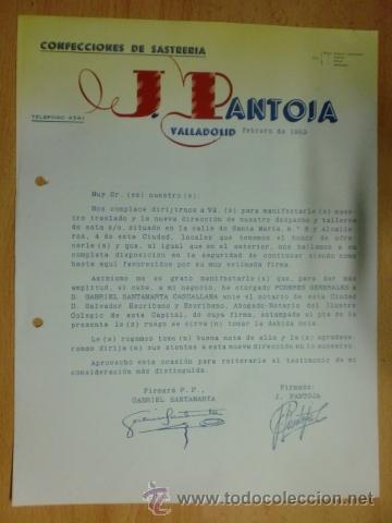Lettere commerciali: CARTA COMERCIAL. VALLADOLID. FEBRERO 1953. J. PANTOJA. CONFECCIONES DE SASTRERIA.