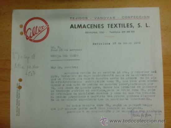 Lettres commerciales: CARTA COMERCIAL. BARCELONA. ENERO 1959. ALMACENES TEXTILES S. L. ALTEX.