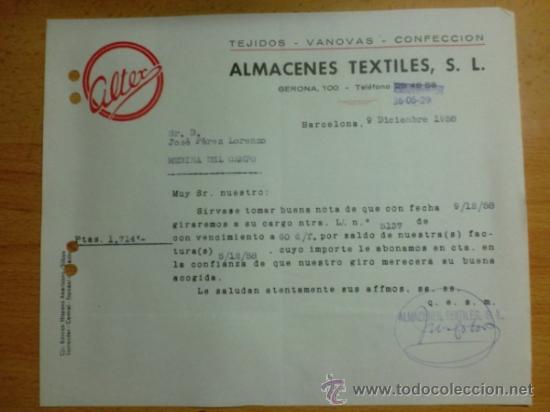 Lettres commerciales: CARTA COMERCIAL. BARCELONA. DICIEMBRE 1958. ALMACENES TEXTILES S. L. ALTEX.