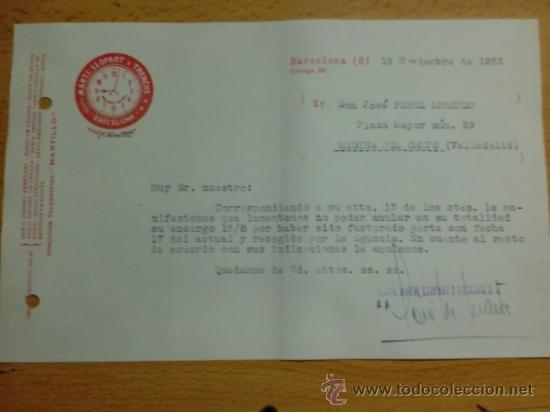 Lettres commerciales: CARTA COMERCIAL. BARCELONA. NOVIEMBRE 1952. TEXTIL MARTI, LLOPART Y TRENCHS.