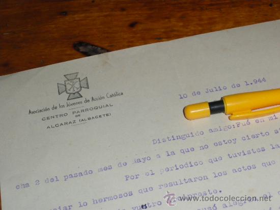 Gesch&auml;ftsbriefe: ASOCIACION DE JOVENES DE ACCION CATOLICA, CENTRO PARROQUIAL DE ALCARAZ, ALBACETE 1944.