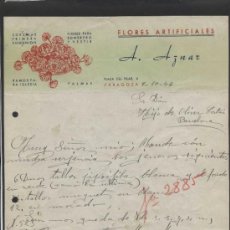 Lettere commerciali: ZARAGOZA. *FLORES ARTIFICIALES - A. AZNAR* FECHADA 1946.