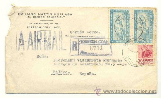 Cartas comerciales: Carta comercial + sobre .`El centro comercial .. Emiliano Martin Muruaga 1950 - Con sellos mexicanos