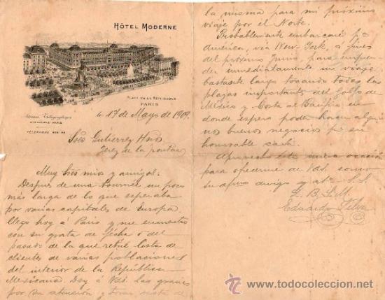 Cartas comerciais: CARTA COMERCIAL HOTEL MODERNE, PARIS 1909