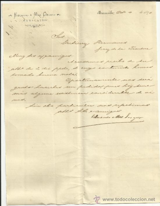 Lettres commerciales: CARTA COMERCIAL DE EDUARDO & MAC GREGOR. MARACAIBO, VENEZUELA, 1890