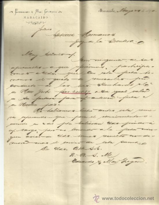 Cartas comerciais: CARTA COMERCIAL DE EDUARDO & MAC GREGOR. MARACAIBO, VENEZUELA1890