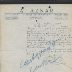 Lettere commerciali: ZARAGOZA. *A. AZNAR - FLORES ARTIFICIALES* FECHADA 1944.