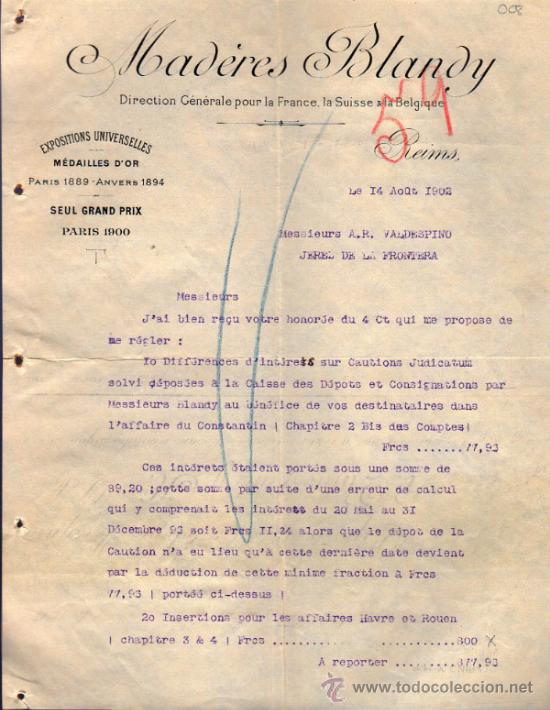 Commercial Letters: CARTA COMERCIAL DE MAD&Egrave;RES BLANDY. REIMS 1902, FRANCE