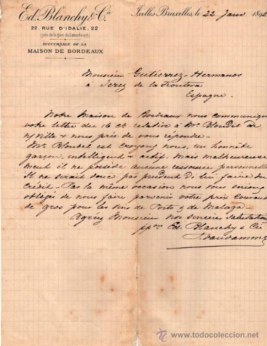 Gesch&auml;ftsbriefe: CARTA COMERCIAL DE ED. BLANCHY & C&ordm;. BRUXELLES, 1892
