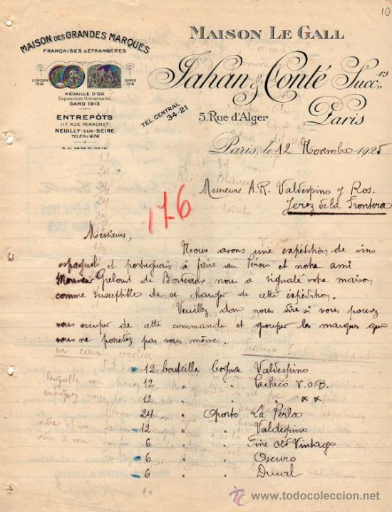 Cartas comerciais: CARTA COMERCIAL DE JAHAN & CONT&Eacute;.MAISON DE GRANDES MARQUES FRAN&Ccedil;AISES. PARIS 1925