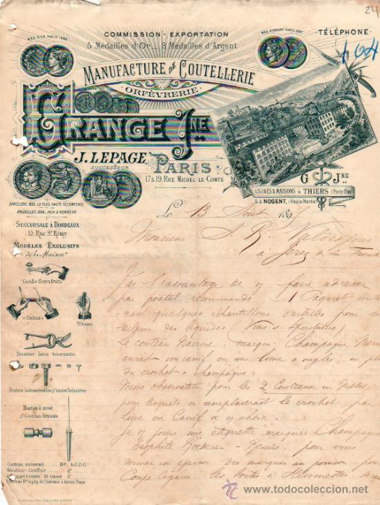 Cartas comerciais: CARTA COMERCIAL DE J. LEPAGE SUCCrs. COMMISSION - EXPORTATION. PARIS 1891
