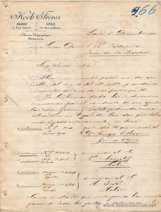 Cartas comerciais: CARTA COMERCIAL   DE KOCH FR&Egrave;RES. PARIS 1893