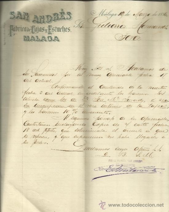 Cartas comerciales: CARTA COMERCIAL DE SAN ANDR&Eacute;S. F&Aacute;BRICA DE CAJAS Y ESTUCHES. M&Aacute;LAGA. 1896