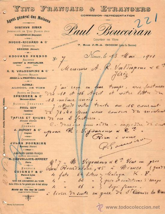 Cartas comerciales: CARTA COMERCIAL DE PAUL BOUCOIRAN. COMMISSION - REPR&Eacute;SENTATION. NIMES 1901, FRANCE