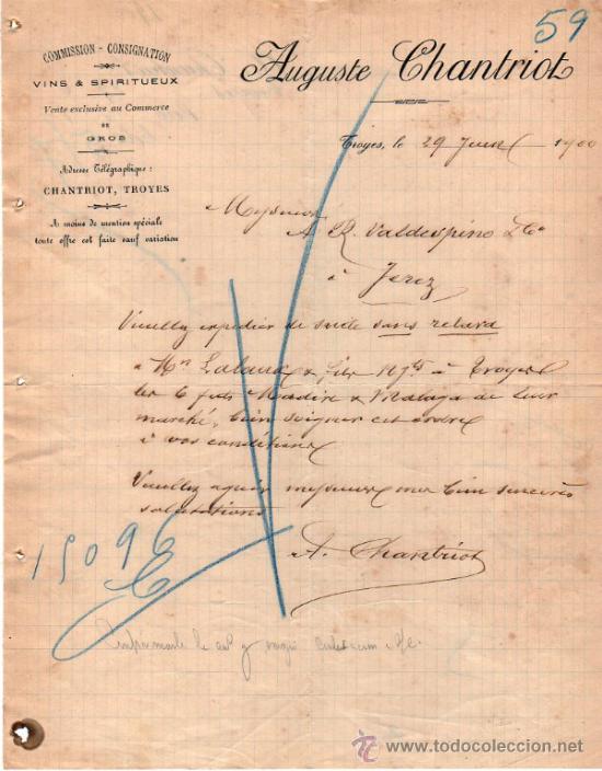 Commercial Letters: CARTA COMERCIAL DE AUGUSTE CHANTRIOT.  COMMISSION - CONSIGNATION . TROYES 1900, FRANCE