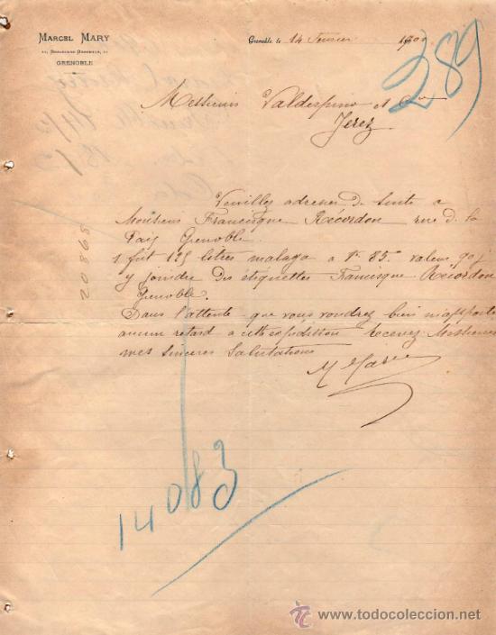 Commercial Letters: CARTA COMERCIAL DE MARCEL MARY. GRENOBLE 1900, FRANCE