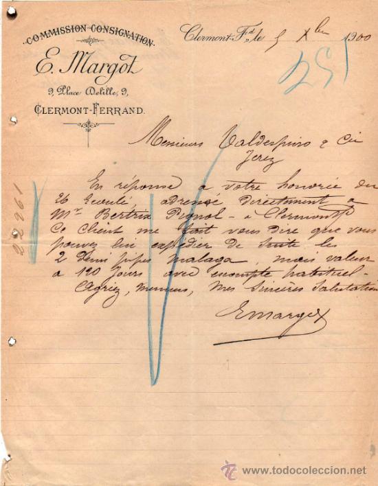 Commercial Letters: CARTA COMERCIAL DE  E. MARGOT. COMMISSION - CONSIGNATION. CLERMONT - Fd. 1900, FRANCE