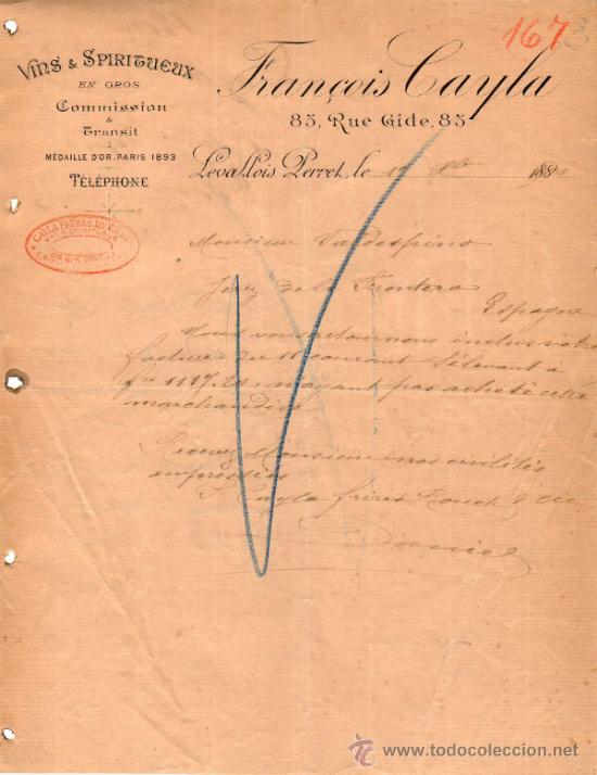 Cartas comerciales: CARTA COMERCIAL DE FRAN&Ccedil;OIS CAYLA. COMMISSION - TRANSIT. LEVALLOIS PERRET 1900, FRANCE