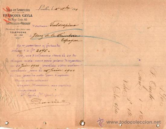 Cartas comerciales: CARTA COMERCIAL DE FRAN&Ccedil;OIS CAYLA. COMMISSION - TRANSIT. LEVALLOIS 1900, FRANCE