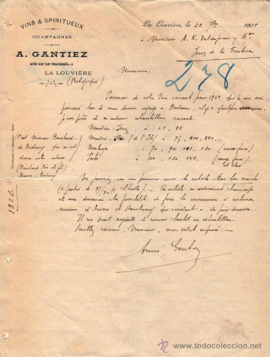 Lettres commerciales: CARTA COMERCIAL DE A. GANTIEZ. LA LOUVI&Egrave;RE 1905, BELGIQUE