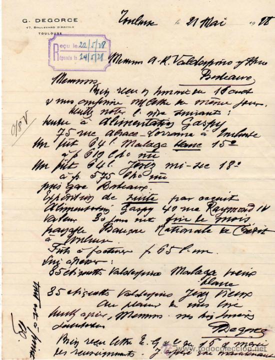 Cartas comerciales: CARTA COMERCIAL DE G. DEGORCE. TOULOUSE 1928, FRANCE
