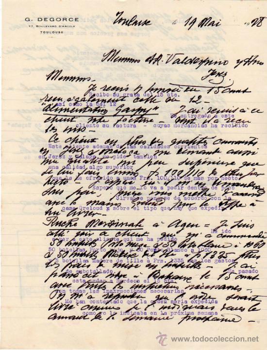Cartas comerciales: CARTA COMERCIAL DE G. DEGORCE. TOULOUSE 1928, FRANCE