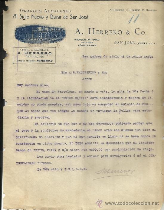 Lettere commerciali: CARTA COMERCIAL DE A. HERRERO Y C&ordf; .GRANDES ALMACENES. SAN JOS&Eacute;. COSTA RICA. 1921