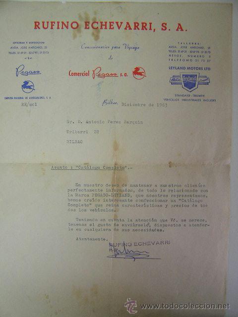Cartas comerciales: carta empresa  rufino echevarri comercial pegaso,bilbao,1963,ref rob cj1