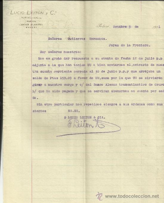 Commercial Letters: CARTA COMERCIAL DE LUCIO LEITON Y C&ordf;. POTOS&Iacute;. BOLIVIA. 1911