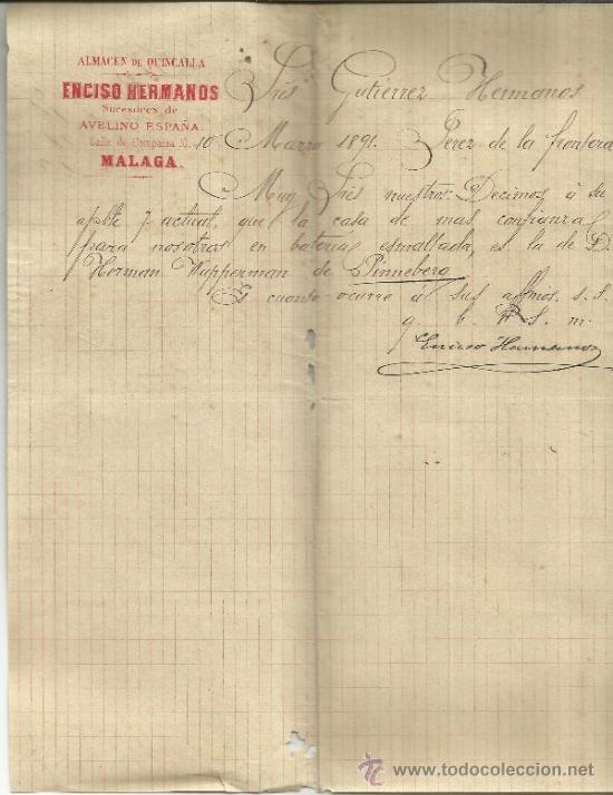 Commercial Letters: CARTA COMERCIAL DE ENCISO HERMANOS. SUCESORES DE AVELINO ESPA&Ntilde;A. M&Aacute;LAGA. 1891