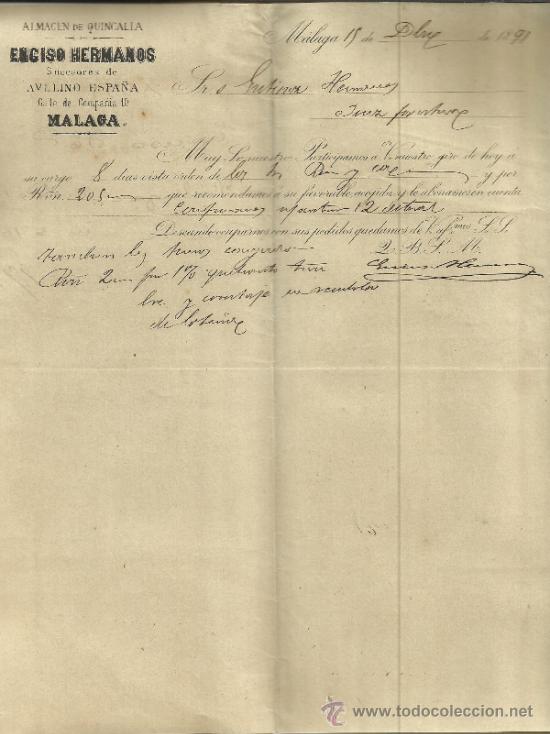 Commercial Letters: CARTA COMERCIAL DE ENCISO HERMANOS. SUCESORES DE AVELINO ESPA&Ntilde;A. M&Aacute;LAGA. 1891