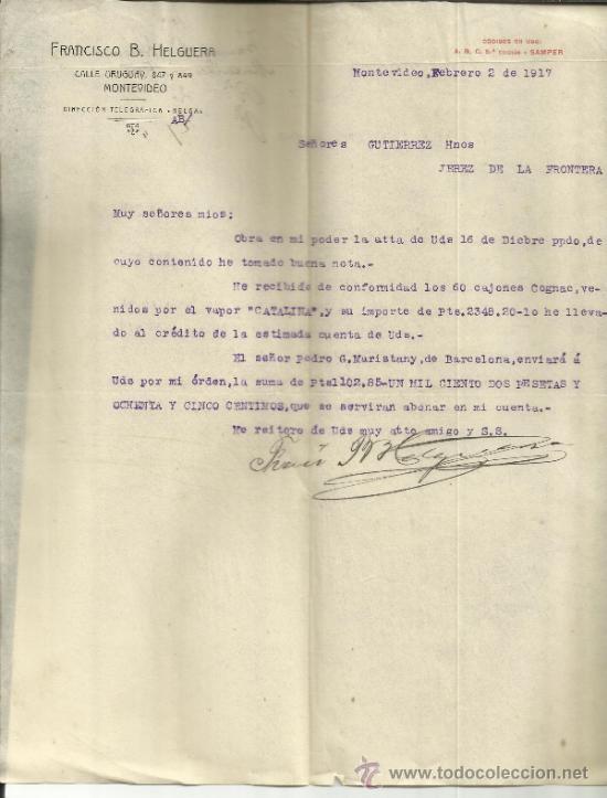 Commercial Letters: CARTA COMERCIAL DE FRANCISCO B. HELGUERA. MONTEVIDEO. URUGUAY. 1917