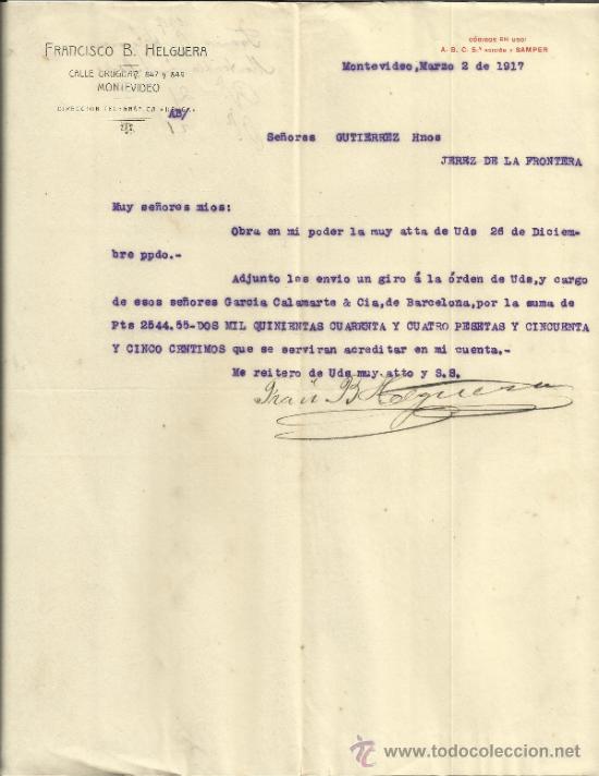 Commercial Letters: CARTA COMERCIAL DE FRANCISCO B. HELGUERA. MONTEVIDEO. URUGUAY. 1917