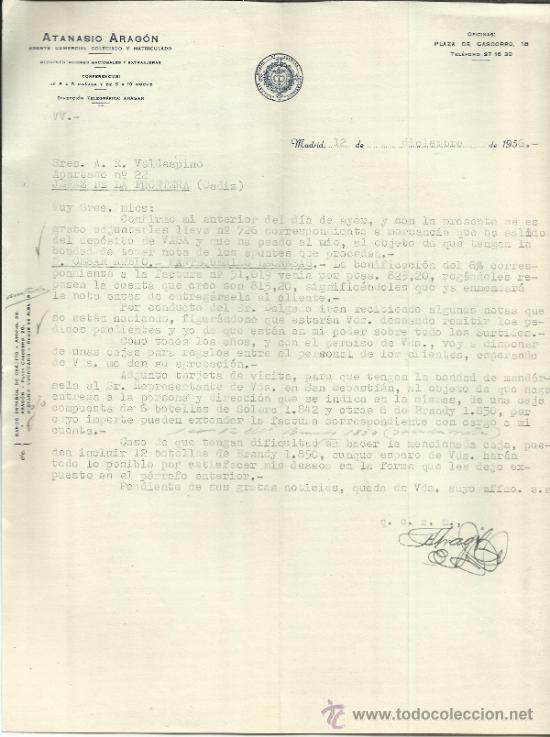 Commercial Letters: CARTA COMERCIAL DE ATANASIO ARAG&Oacute;N. AGENTE COMERCIAL. MADRID. 1956