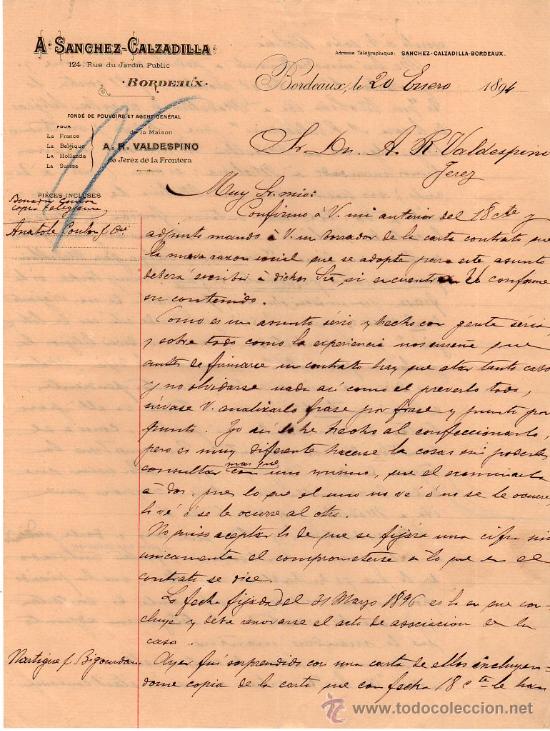 Lettres commerciales: CARTA COMERCIAL DE A. SANCHEZ - CALZADILLA. BORDEAUX. 1894.