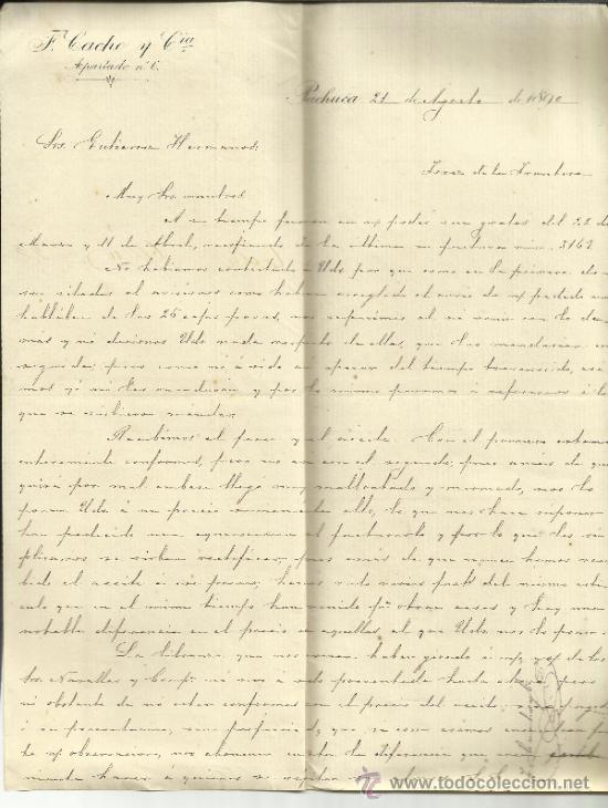 Commercial Letters: CARTA COMERCIAL DE F. CACHO Y C&ordf;. PACHUCA. M&Eacute;XICO. 1890