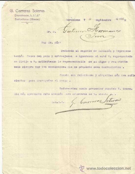 Lettres commerciales: CARTA COMERCIAL DE G. CARRERAS SOTERAS. BARCELONA. 1925