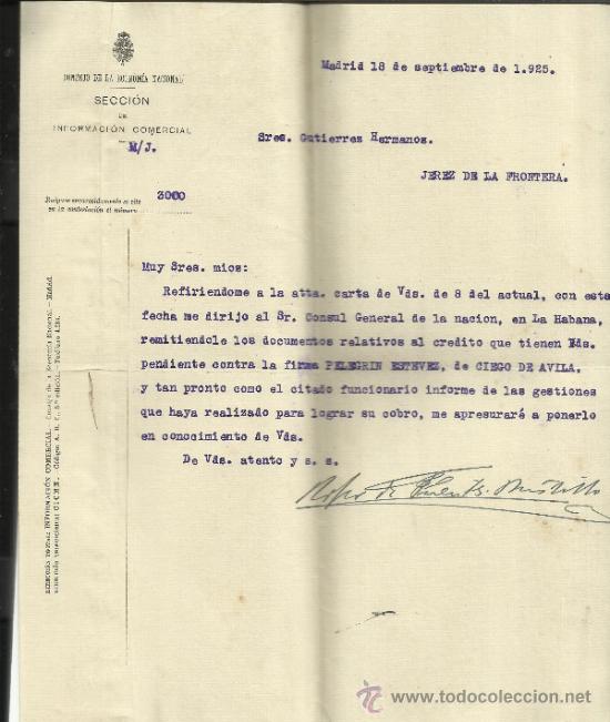 Lettres commerciales: CARTA DEL CONSEJO DE LA ECONOMIA NACIONAL. SECCI&Oacute;N DE INFORMACI&Oacute;N COMERCIAL. MADRID. 1925