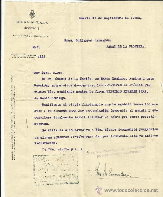 Lettres commerciales: CARTA DEL CONSEJO DE LA ECONOMIA NACIONAL. SECCI&Oacute;N DE INFORMACI&Oacute;N COMERCIAL. MADRID. 1925